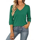 LUYAA Womens Sweaters 3/4 Sleeve Casual V Neck Spring Lightweight Knit Tops 2026 Trendy Pullovers S-XL