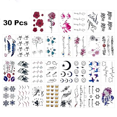 Autocollants De Tatouage Temporaire De 30 Feuilles De Dessin