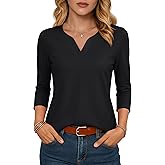YUCOLEN 3/4 Length Sleeve Womens Tops Henley V Neck Dressy Casual Work T Shirts 2026 Trendy Blouses Cotton Tee