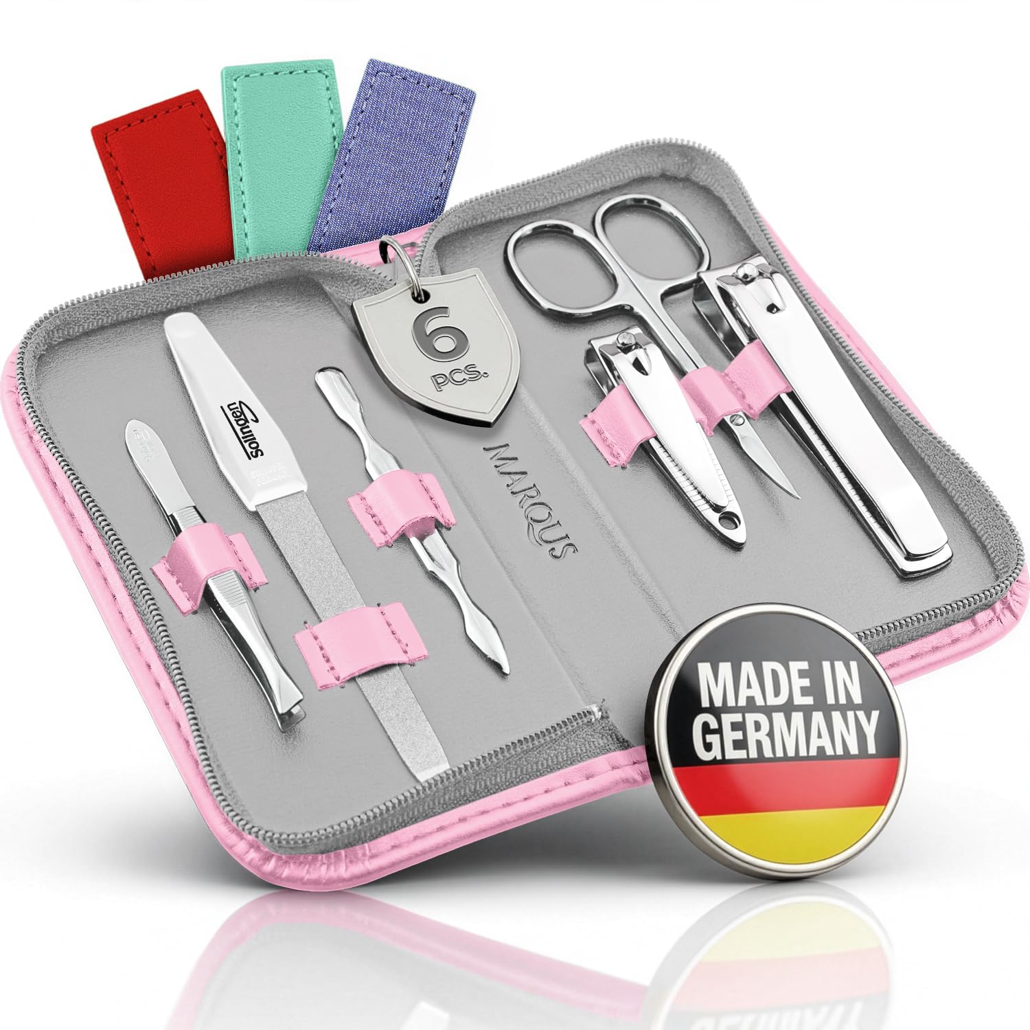 Solingen Manicure Set for Women and Men - 6-Piece Nail Grooming Kit - Pedicure Tools - Ideal for Travelling, as a present and home use, Rose