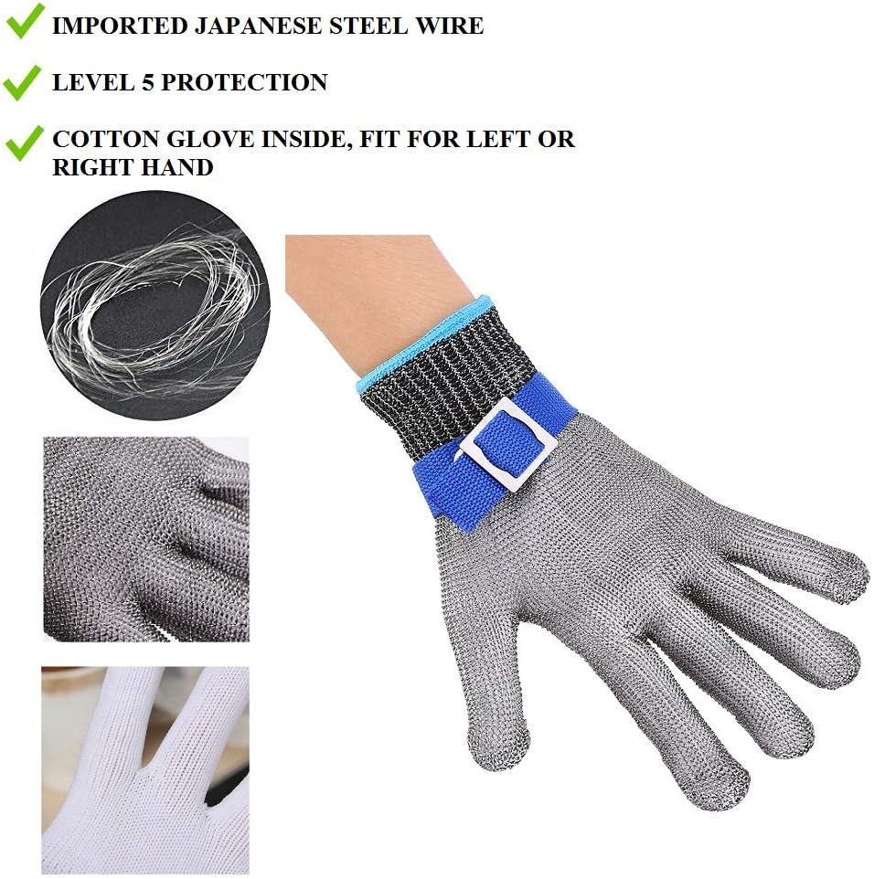 FILFEEL Safety Glove Cut Proof Stab Resistant 316L Stainless Steel Wire Hunting Fishing Butcher Cotton Glove High Performance Level 5 (L) - Image 4