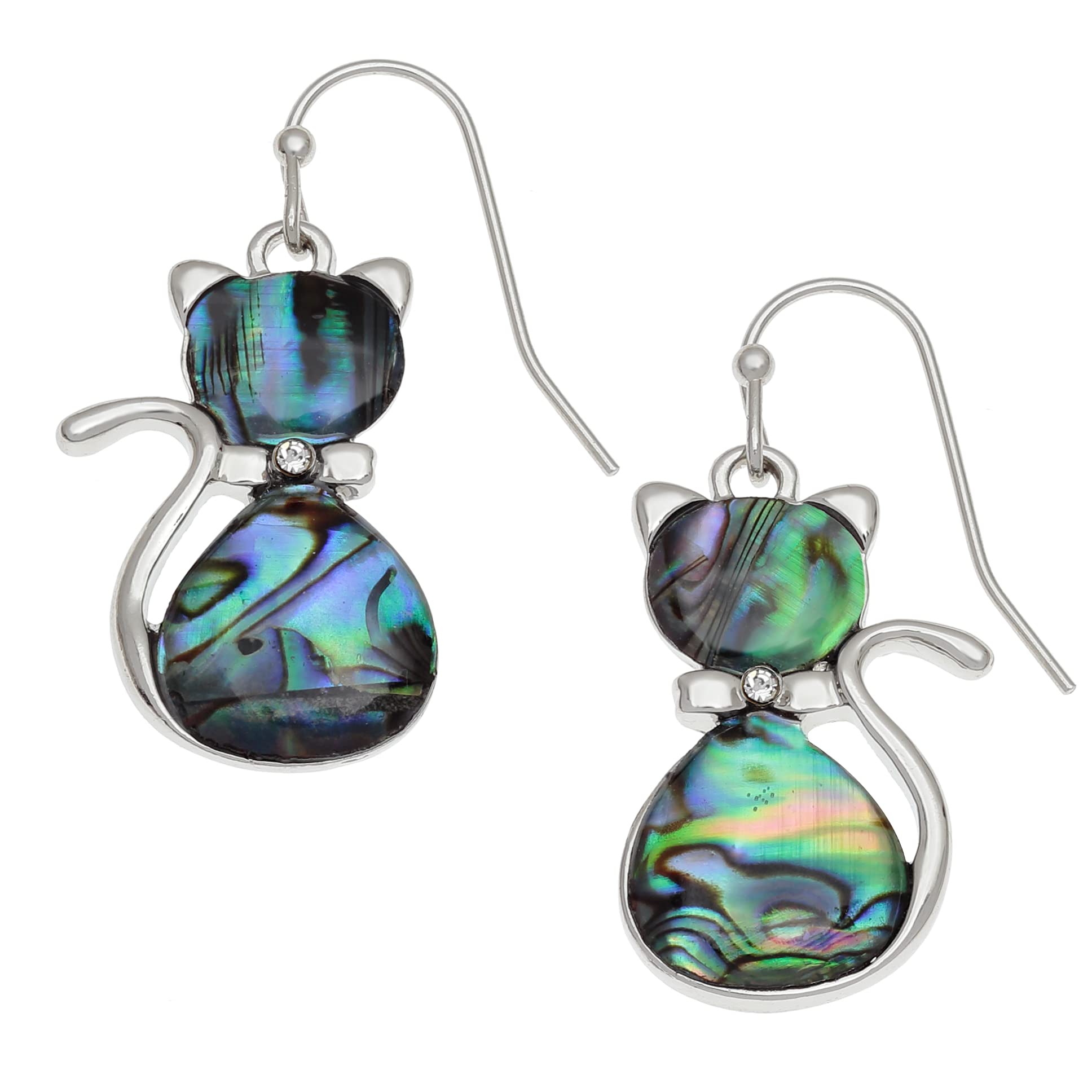 Kiara Jewellery Cute Cat Earrings Inlaid With Natural greenish blue Paua Abalone Shell. Hypoallergenic.