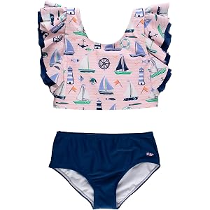 RuffleButts Girls Tween Butterfly Tankini 2-Piece Swimsuit - Tankini Set | 80% Nylon 20% Spandex, UPF 50+ Sun Protection, 4-W