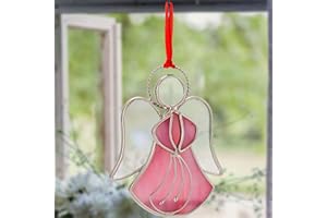 KUNDGLA UNDGLA Angel Stained-Glass Sun-Catcher, Decorative Indoor Windows Metal Suncatcher Ornament, Gifts for Friends Mom Teacher Birthday Christmas Tree Holiday Hanging Décor (Pink Angel)