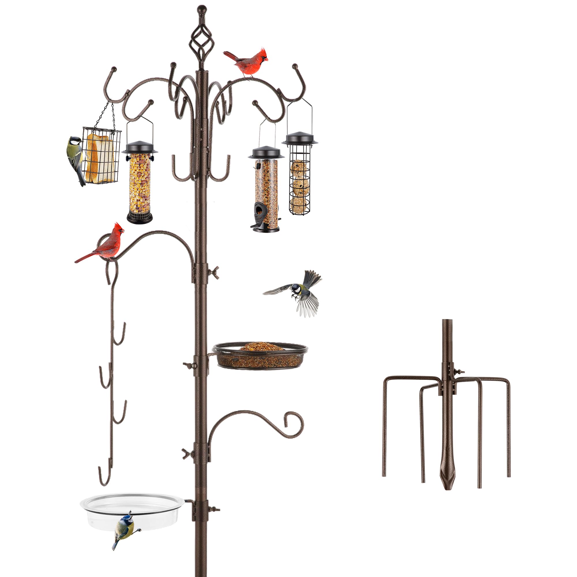 Deluxe Bird Feeding Station Kit Bird Feeder Pole Bird Feeder Hanging Kit Multi Feeder Hanging with Metal Suet Feeder Bird Bath Mesh Tray for Attracting Wild Birds and Planter Hanger — image 1
