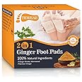 TEWEAE 2 in 1 Foot Pads, 30 Pads Ginger Bamboo Wormwood Foot Pads, Tear and Use, with Pure Natural Ginger Powder Bamboo Vinegar Wormwood, Bigger Adhesive ''Stay in Place'' All Night Pads