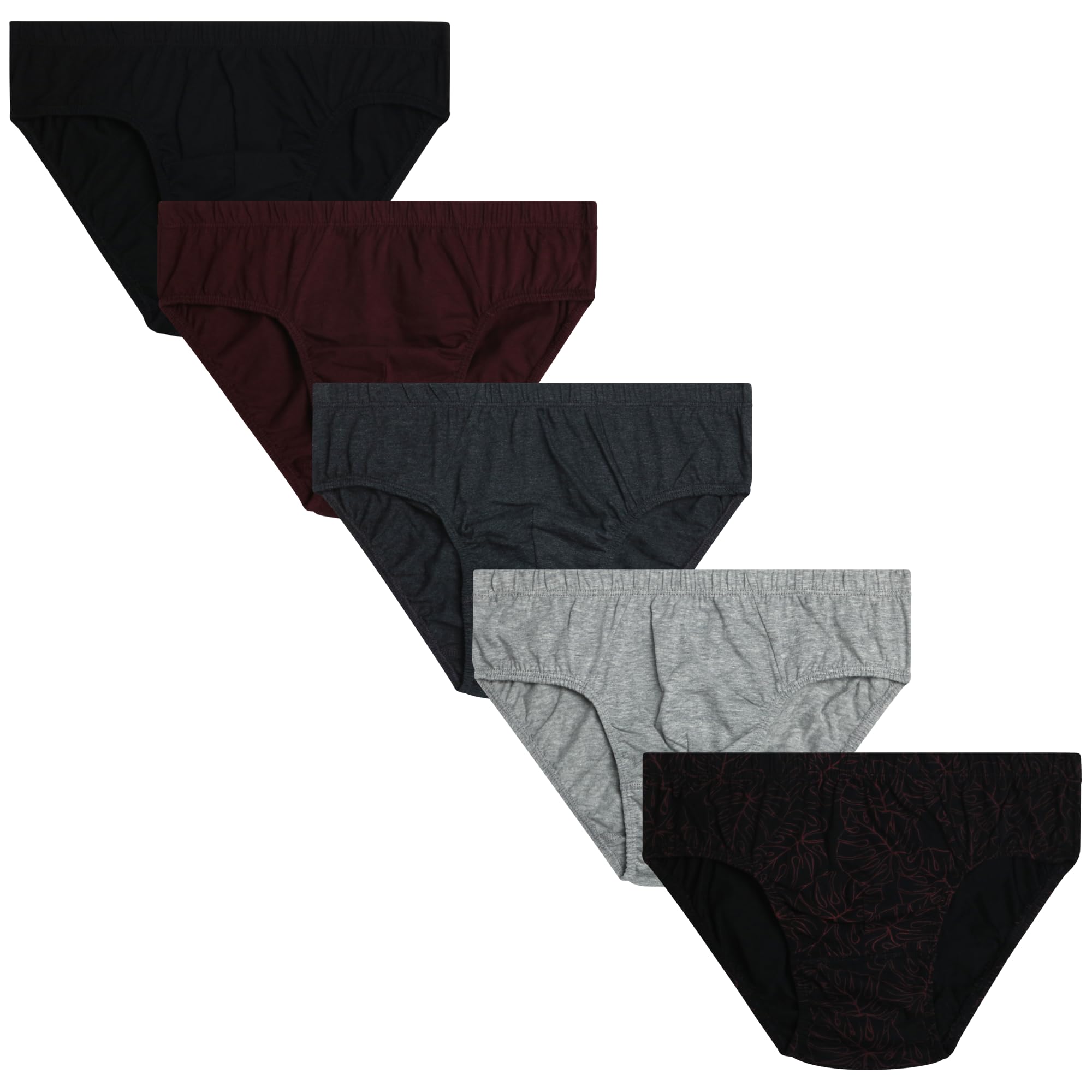 Photo 1 of Van Heusen Low Rise Mens Briefs -5 Pack Tag Free Soft Cotton Stretch Underwear with Supportive Contour Pouch,Small, Charcoal Heather/Black/Port Royale/Black Print/Heather Grey