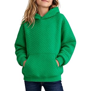 Haloumoning Girls Quilted Hoodies Sweatshirts Kids Oversized Pullover 5-14 Years