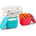 OmieBox UP (2 pack) Leakproof Dips Containers To Go, Salad Dressing Container, Condiment Container with Lids - Food Safe Silicone - 4.5 ounces (Pink/Teal)