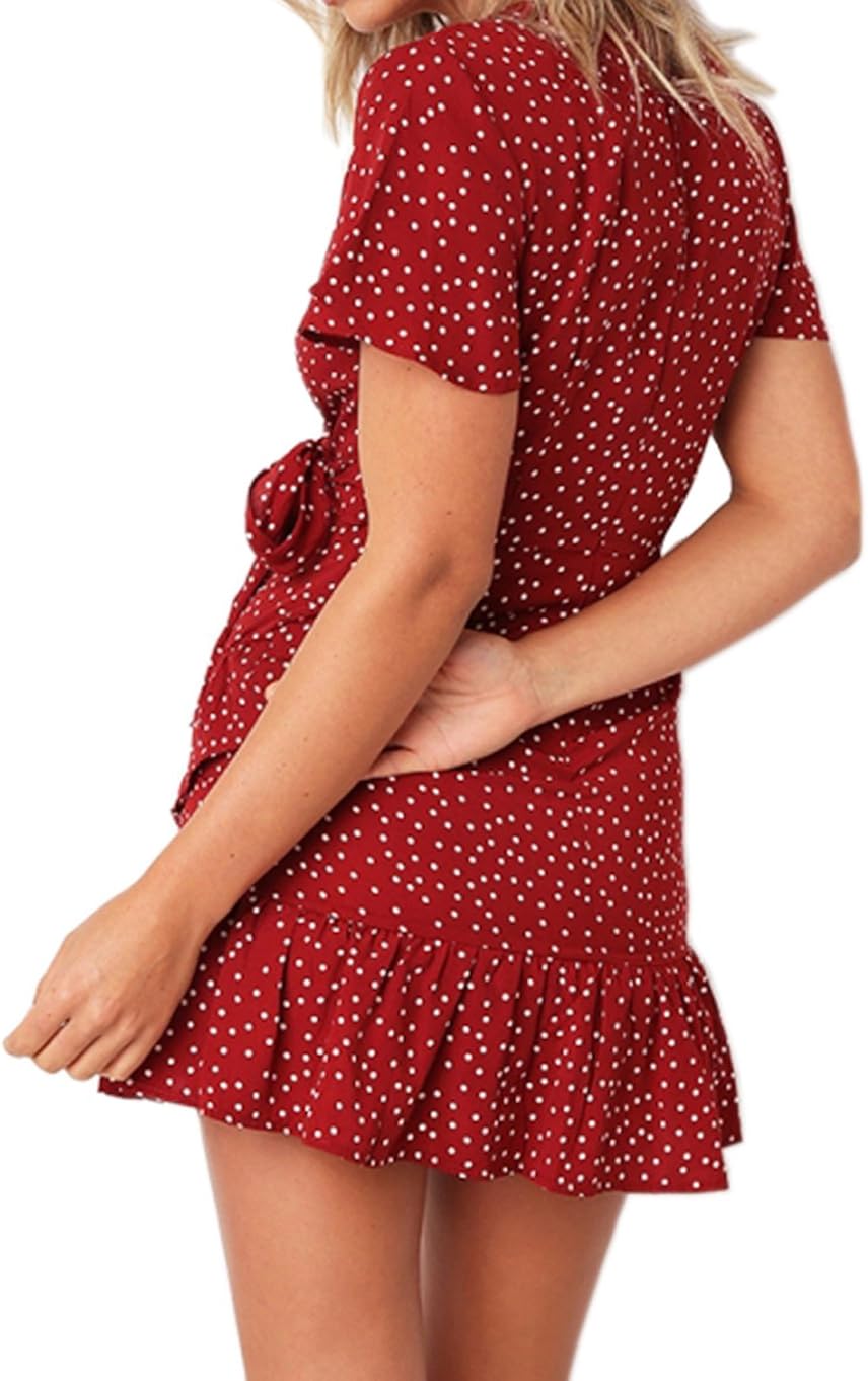 Relipop Summer Women Short Sleeve Print Dress V Neck Casual Short Dresses at  Women’s Clothing store