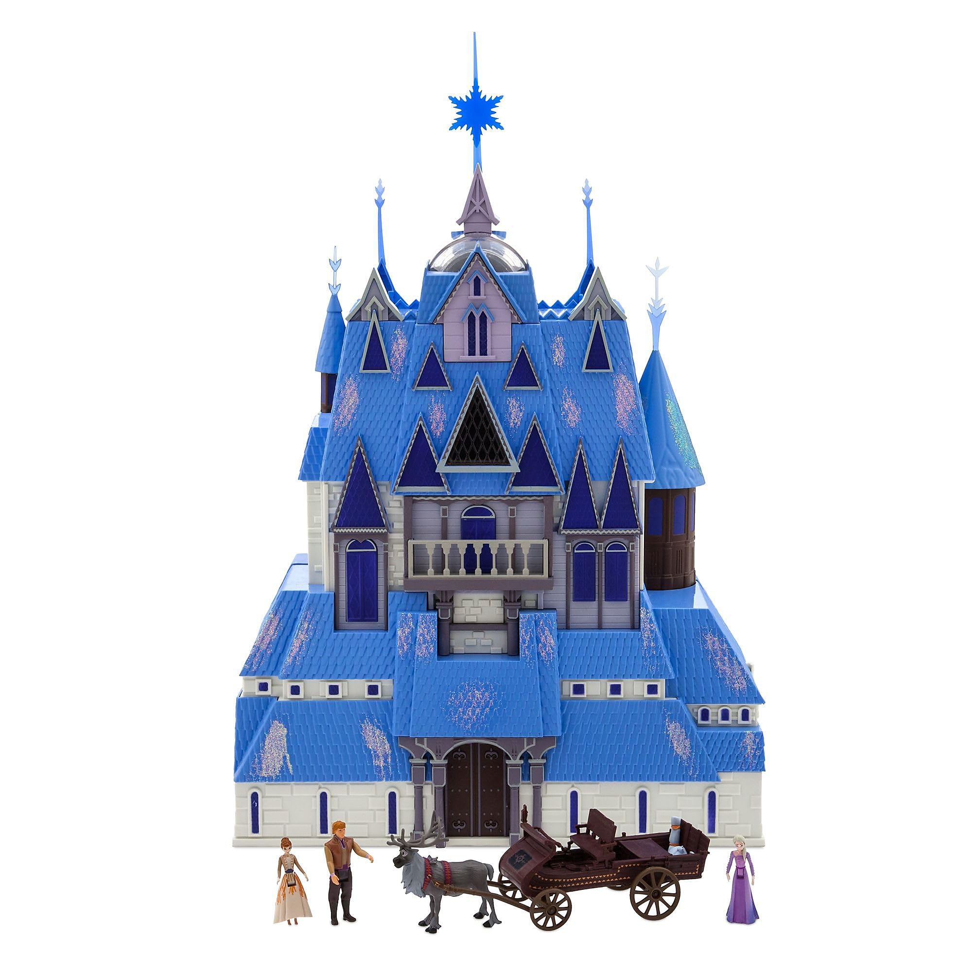 Disney Store Official Frozen Lightup Arendelle Castle & Doll Playset, Includes Anna, Elsa, Kristoff, Olaf and Sven Toy Figures, Dollhouse with Lightshow and Music