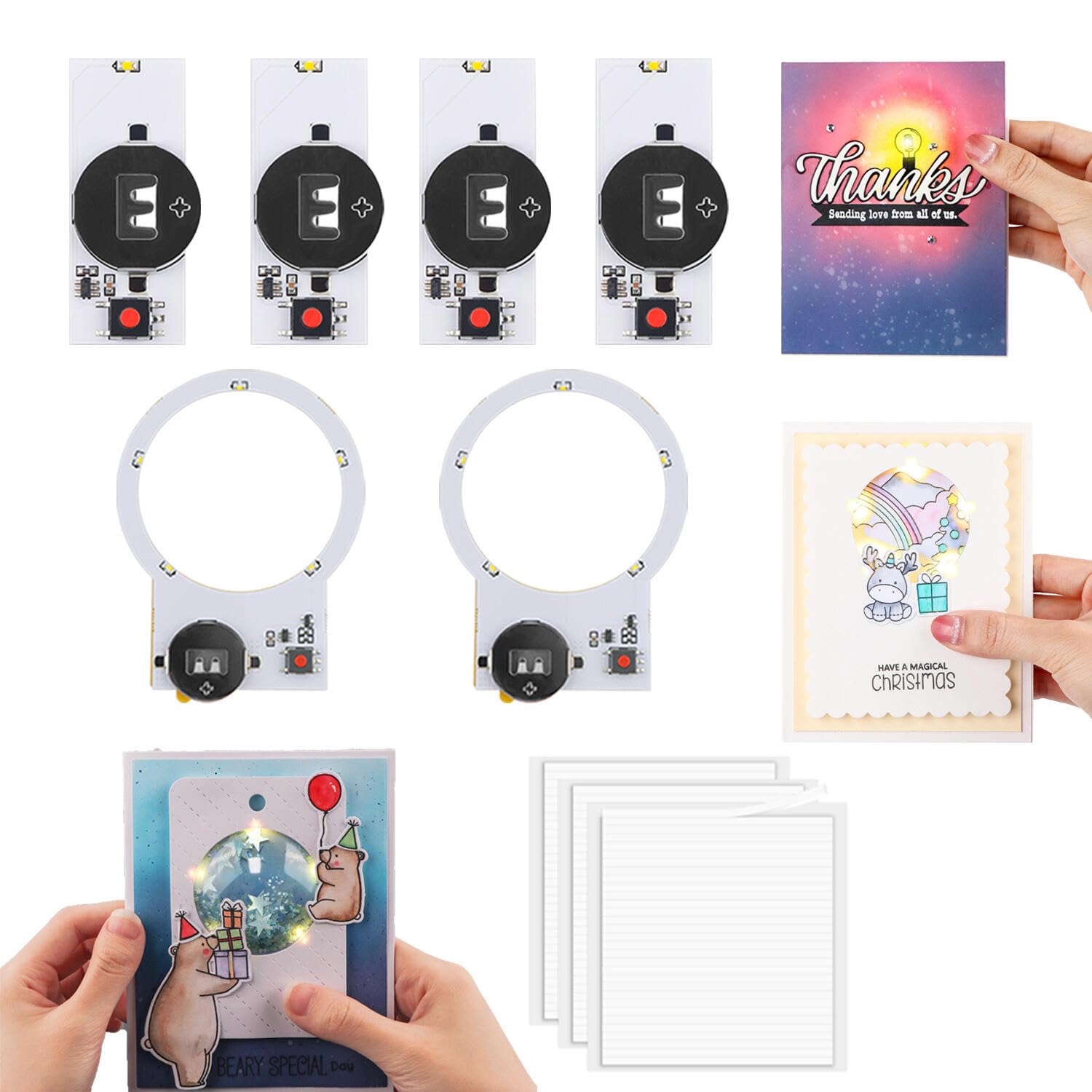 OTCRAFT 6PCS/Set 2Circular Halo 5 Lights & 4Pcs Creative 1Easy Halo Lights & Easy Lights for DIY Light-Up Christmas Cards Making Scrapbook Decoration Light-Up Units with Warm White LEDs