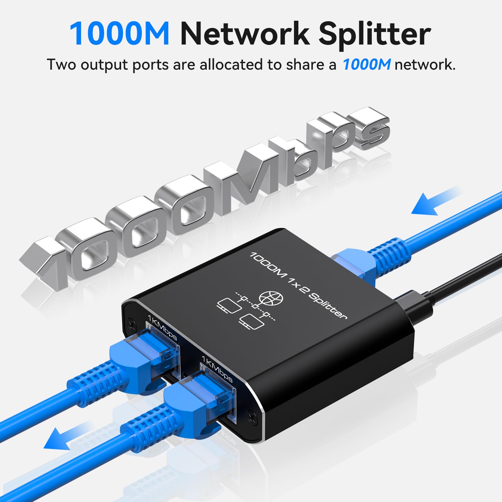 VEDINDUST LAN Splitter 1 auf 2 1000Mbps Ethernet Splitter 2 Port Mit Type-C-Netzkabel Gigabit Switch für Computer, Hub, Router, Set-Top Box, Digital TV, et 3