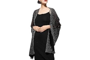 YESSA Womens Rhinestone Shawls and Wraps for Evening Dresses,Sequin Chiffon Shawls and Wraps for Weddings Formal Shawl Scarf