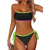 ZEMOQ Bikini Sets for Women High Waisted Two Piece Swimsuit Cheeky High Cut Color Block Bathing Suits