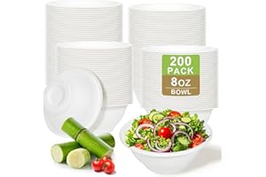 200 Pack Paper Bowls, 8 OZ Compostable Biodegradable Disposable Soup Bowls Heavy-Duty Eco-Friendly Sugarcane White Paper Bowl