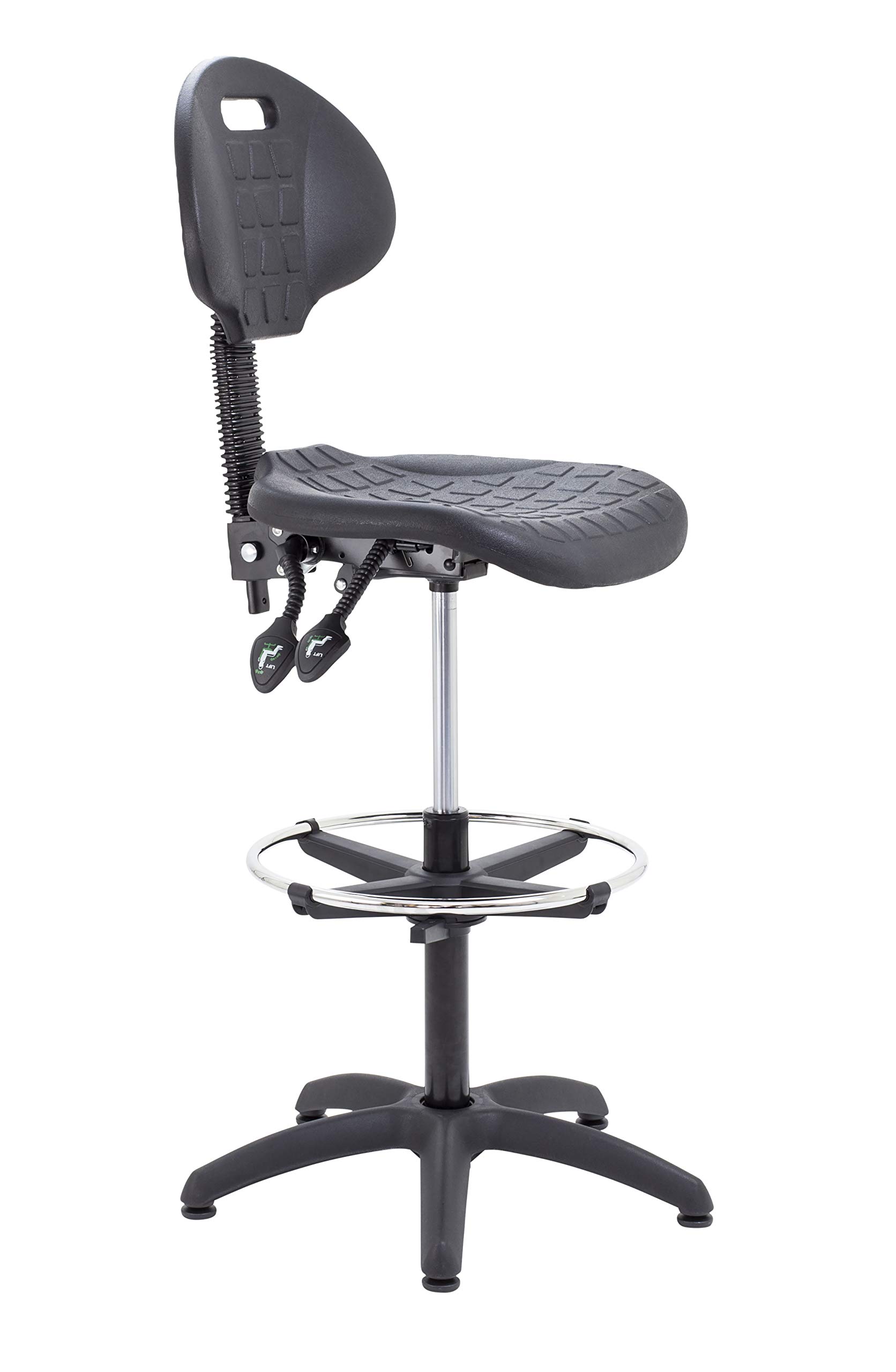 Office Hippo Laboratory Desk Chair, Robust Office Chair For Contract Use, Adjustable Seat & Back, Versatile & Lightweight Easy-Clean Chair, High Rise Static Draughtsman - Black