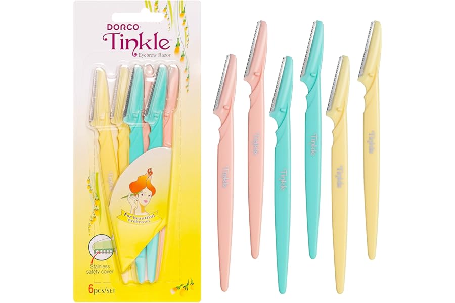 Tinkle Dermaplaning Tool 6ct, Dermaplane Razor for Women, Safe and Easy Peach Fuzz Remover, Eyebrow Trimmer with Protective Cover, Stocking Stuffers