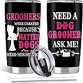 Absacie Dog Groomer Gifts, 20oz Stainless Steel Tumbler with Lid Straw