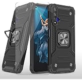 Asuwish Phone Case for Huawei Nova 5T/Honor 20 with Tempered Glass Screen Protector Cover and Ring Holder Stand Slim Hybrid Protective Cell Accessories Hawaii Nova5T T5 Honor20 Pro 20S Women Men Black