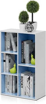 Furinno LUDER 5-Cube Book Shelf White Light Blue 49.5W x 80H x 23.9D cm view 4
