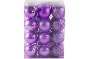 Bestjybt 24pcs 1.18" Small Christmas Ball Ornaments Shatterproof Christmas Decorations Tree Balls for Holiday Wedding Party Decoration, Tree Ornaments Hooks Included (Purple, 3cm/1.18")