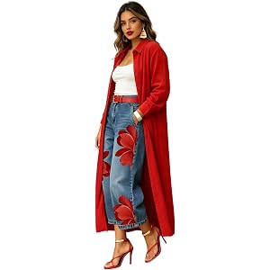 Women's Lightweight Longer Length Open-Front Blouses Dress Coats Summer Long-Sleeve Shirts Dresses Casual Dusters Overcoat