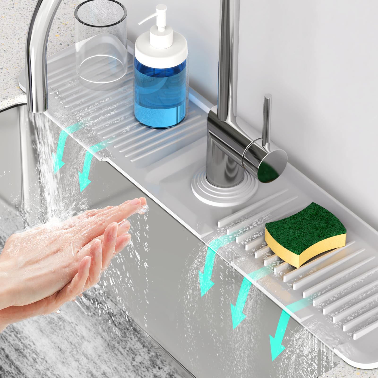 Photo 1 of 24 Inch Longer Faucet Mat for Kitchen Sink [5°Slope Fast Self-draining]Bathroom Kitchen Sink Splash Guard Silicone Sink Faucet Mat Splash Guard Kitchen Sink Area Tidy Splash Faucet Guard Draining Mat