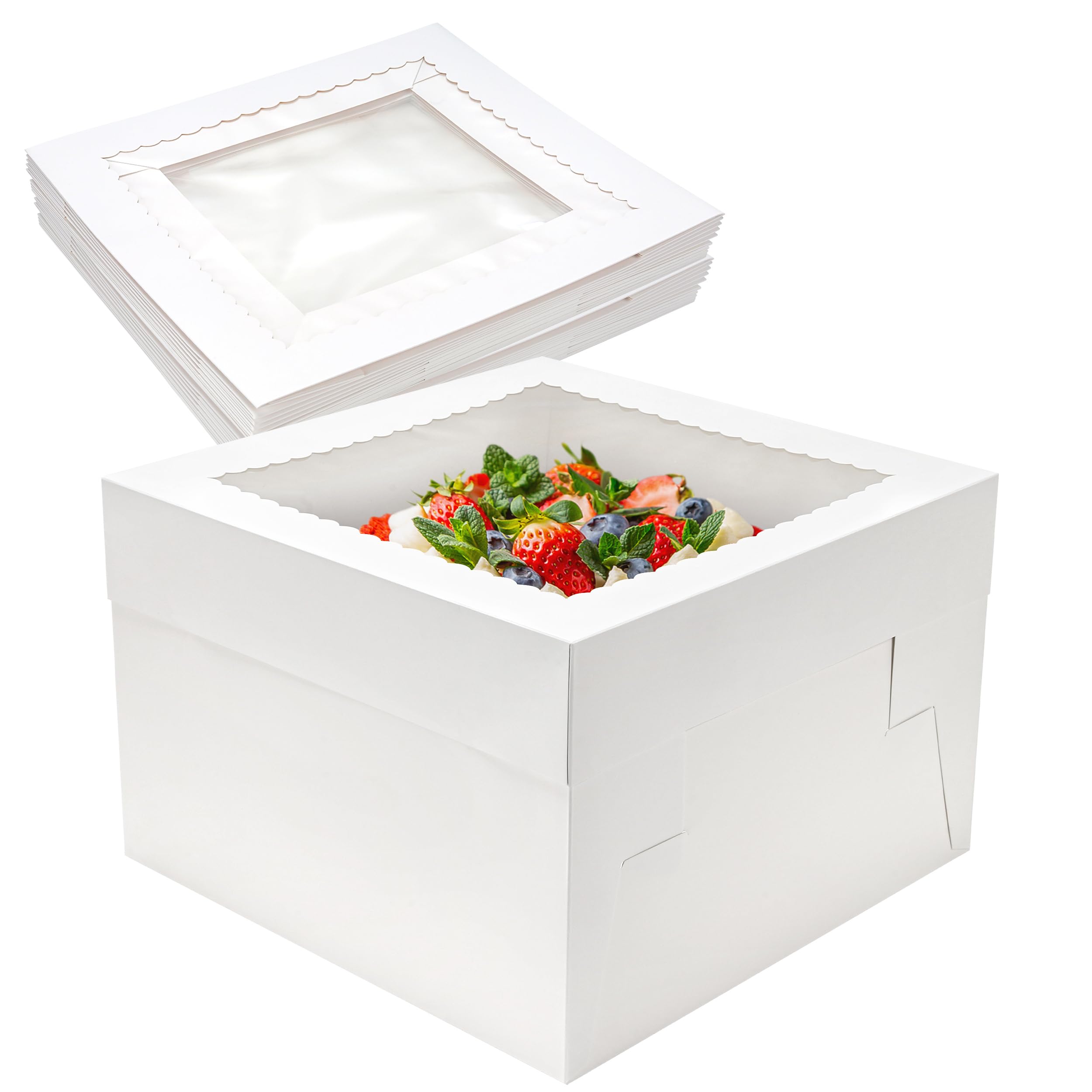 Photo 1 of NPLUX 10 Pack Cake Boxes 12x12x8 Inch White Cake Boxes with Window Cajas Para Pasteles for Weddings Birthdays Parties