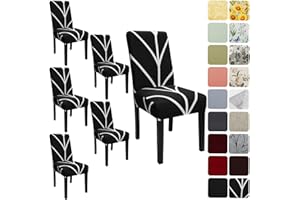 Keyroal Dining Room Chair Covers Set of 6, Stretch Printed Parsons Chair Slipcovers Spandex Removable Washable Kitchen Chair Protector Cover for Dining Room, Hotel, Ceremony(Black)