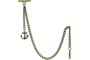 WATCHVSHOP Albert Chain Pocket Watch Chains for Men Antique Brass Plating with Anchor Design Fob T Bar AC24