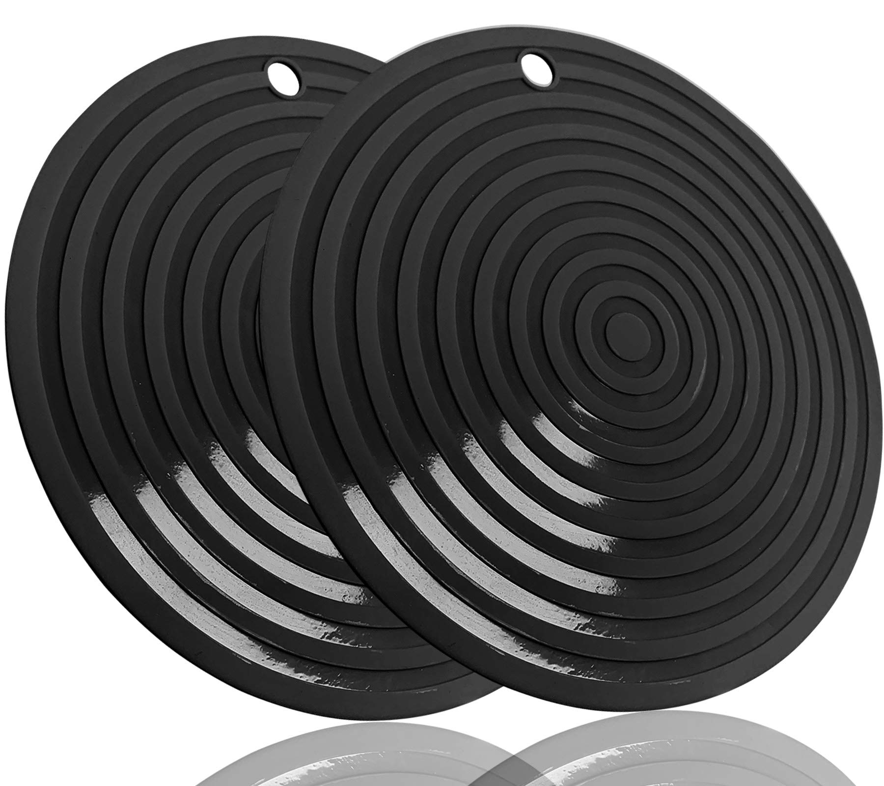 2 Pack,Silicone Trivet Mats/Hot Pads,Pot Holder,9.45"Diameter Non Slip Flexible Durable Heat Resistant Pot Coaster Kitchen Table Mats (Round Black)