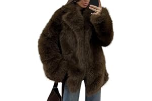 Kissonic Women's Long Faux Fur Coat Lapel Shaggy Winter Jacket Luxury Warm Furry Open Front Outerwear