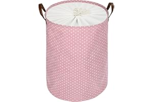 DOKEHOM 20-Inches Freestanding Laundry Basket with Lid, Collapsible Large Drawstring Clothes Hamper Storage with Handle (Pink, L)
