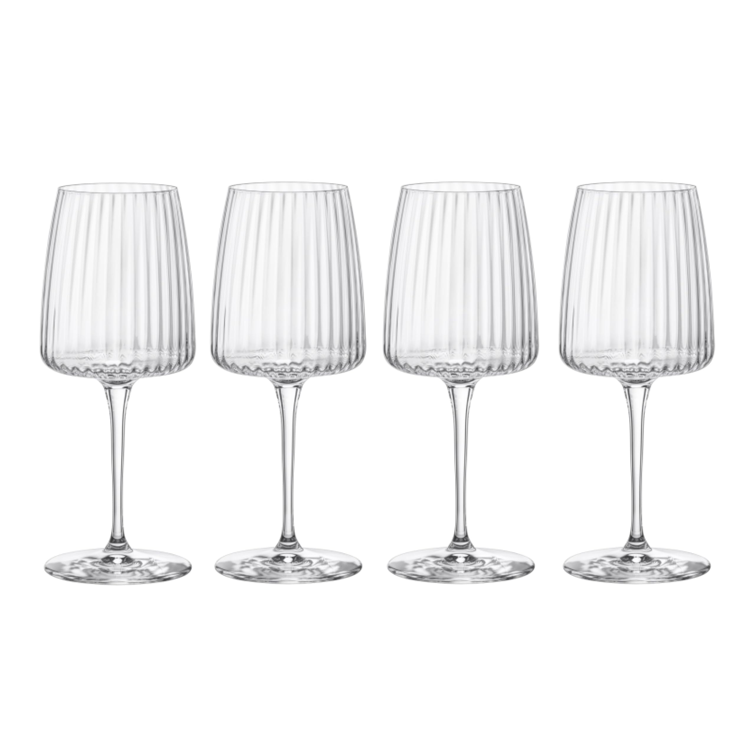Photo 1 of Bormioli Rocco Exclusiva Chardonnay Glasses, Set of 4-12.5 Oz. Ribbed Star Glass Stemware with XLT Treatment for Enhanced Durability - Long Stem Italian Wine Glasses - Dishwasher Safe