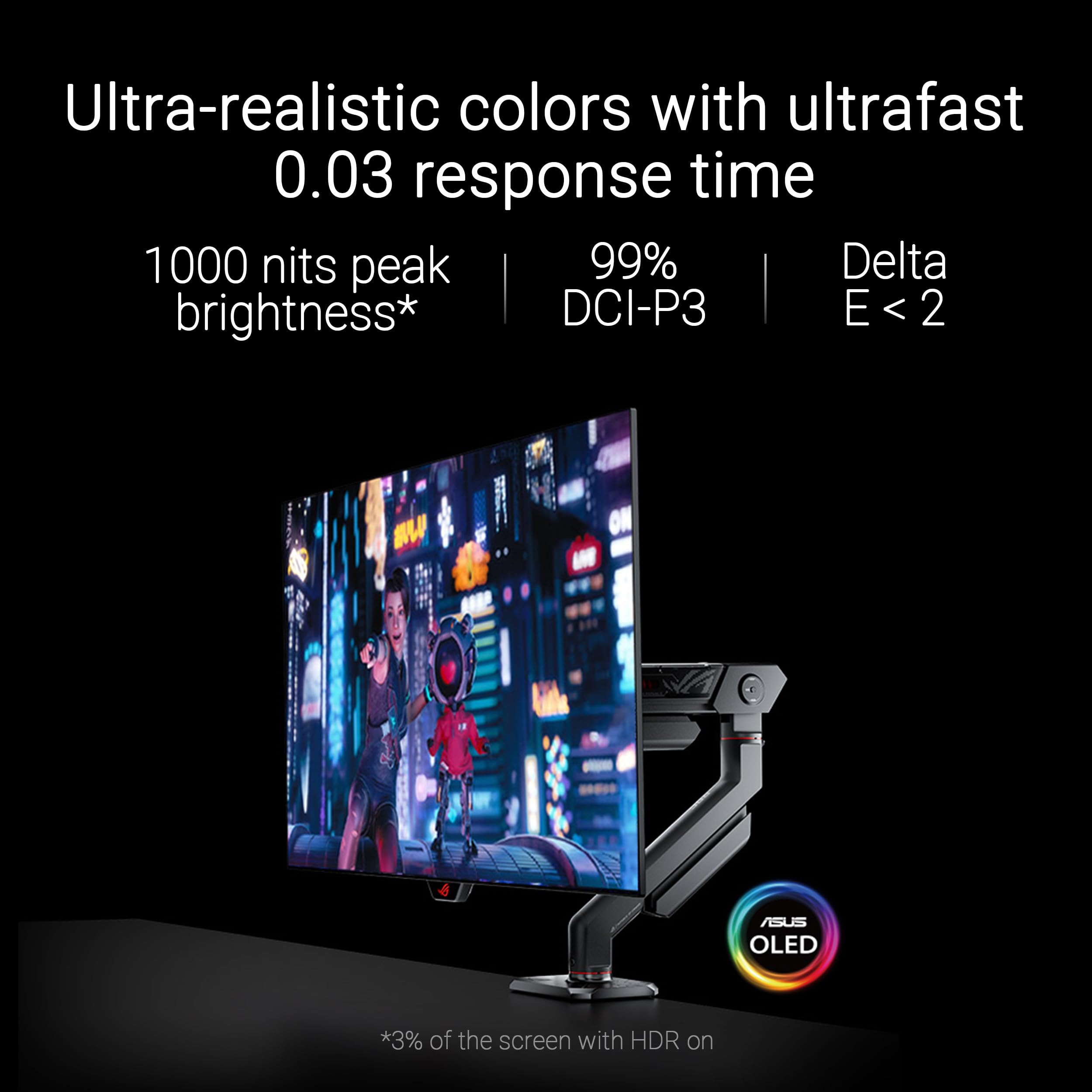 ASUS ROG Swift 27” (26.5” viewable) 1440P OLED DSC Gaming Monitor (PG27AQDM-R) - QHD (2560x1440) 240Hz, 0.03ms, G-SYNC Compatible, 99% DCI-P3, True 10-bit, Monitor Arm Included, 3 yr Warranty