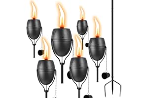 FAN-Torches Home Garden Torch Set of 6, 14 oz Outdoor Metal Torch Garden Décor,58-Inch Upgraded Citronella Torches with 3-Prong Grounded Stake, Metal Light Torches for Party Patio Pathway
