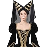 FURPHI Medieval Escoffion Hat with Veil Late Middle Ages Headwear for Women Halloween LARP Costume Accessories