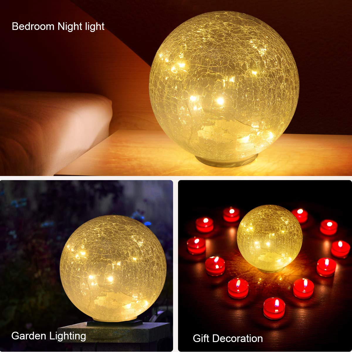 Glass Ball LED Light Wireless Crackle Glass Light Warm White Night Lamp for Bedroom Living-room Dresser Nursery Kitchen Garden Restaurant Modern Glass Decoration Glass Craft