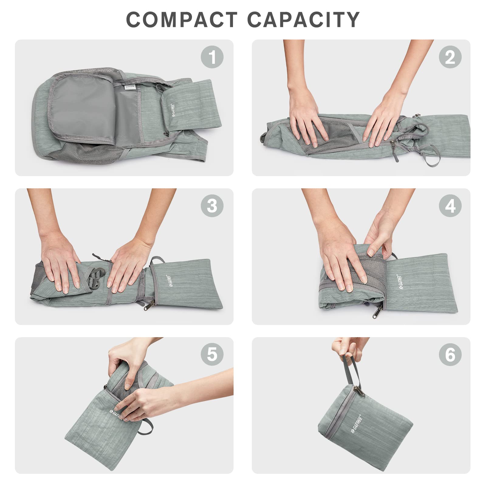 G4Free Kleiner Rucksack, 10/15 l, faltbar, leicht, verstaubar, Tagesrucksack, Reisen, Outdoor, Wandern, Schultertasche, grau, 10Liters 5