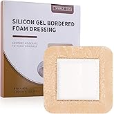 Silicone Foam Dressing with Border 4'' x 4'' Waterproof Wound Dressing 5 Pcs Adhesive First Aid Bandage Super Absorbent Bed Sore Patches Silicone Wound Bandages