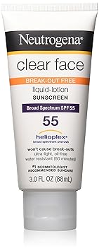 Neutrogena Clear Face Break-Out Free Liquid-Lotion Sunscreen SPF 55 3 oz (Pack of 2)