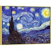 Wieco Art Framed Wall Art Giclee Canvas Prints of Starry Night by Van Gogh Paintings Reproduction Post Impressionism Artwork Framed Wall Art for Living Room Home Decorations Golden Frame
