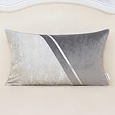 Alerfa 12 x 20 Inch Gray Silver Leather Patchwork Velvet & Polyester Cushion Case Luxury Modern Lumbar Throw Pillow Cover Decorative Pillow for Couch Sofa Living Room Bedroom Car 30 x 50cm