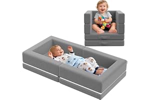 Abdtech Portable Foldable Toddler Travel Bed：Foldable & Soft - Convertible 3-in-1 Soft Foam Floor Bed with Washable Cover,Folding Floor Bed Best for Home/Travel/Playing/Hotel,Grey