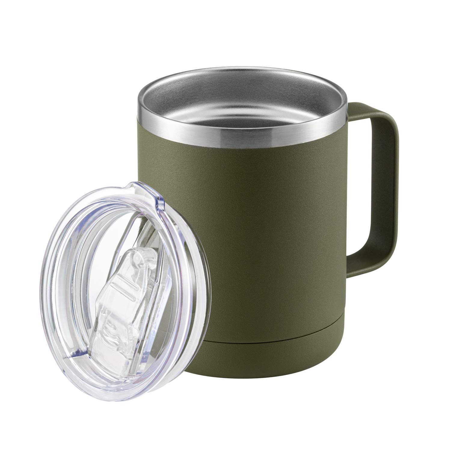 COMOOO 12oz Tumbler Stainless Steel Coffee Mug with Handle - Double Wall Vacuum Cup with Lid for Hot & Cold Drinks (Army Green, 1)