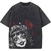 Cayxatiu Gothic Graphic Tees Washed Grunge T Shirts for Men Y2k Vintage Streetwear Shirts Oversized Harajuku Baggy Shirt