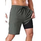 SILKWORLD Mens Swim Trunks with Compression Liner 9" Cargo Pockets Swimsuit Quick Dry Athletic Bathing Suits for Pool Beach