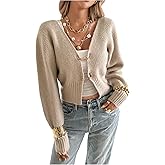 MakeMeChic Women's Old Money Clothes Cropped Cardigan Sweater Long Sleeve Cut Out V Neck Business Casual Tops