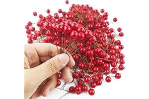 GXXMEI 300PCS Artificial Holly Berries, Mini 10 mm Fake Berries Decor on Wire for Christmas Tree Decorations Flower Wreath DIY Craft Use (Red)